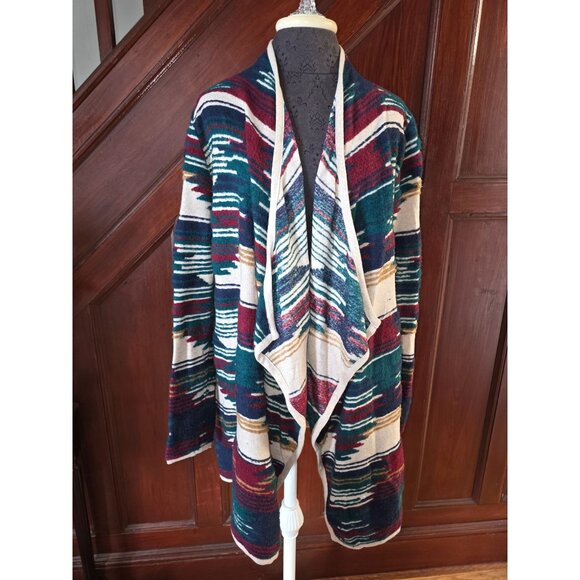 Lucky Brand Womens Open Front Cardigan Sweater L Aztec Multicolor Duster - Picture 1 of 6